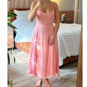 Abercrombie & Fitch Pink Corset Midi Dress Tie Strap Slit Wedding Guest Spring L